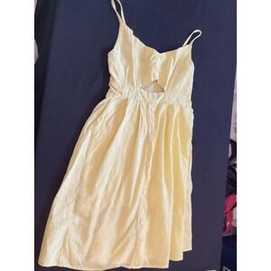 FANCYINN Dress Womens Large Yellow Button Front Cutout Sundress Smocked Back